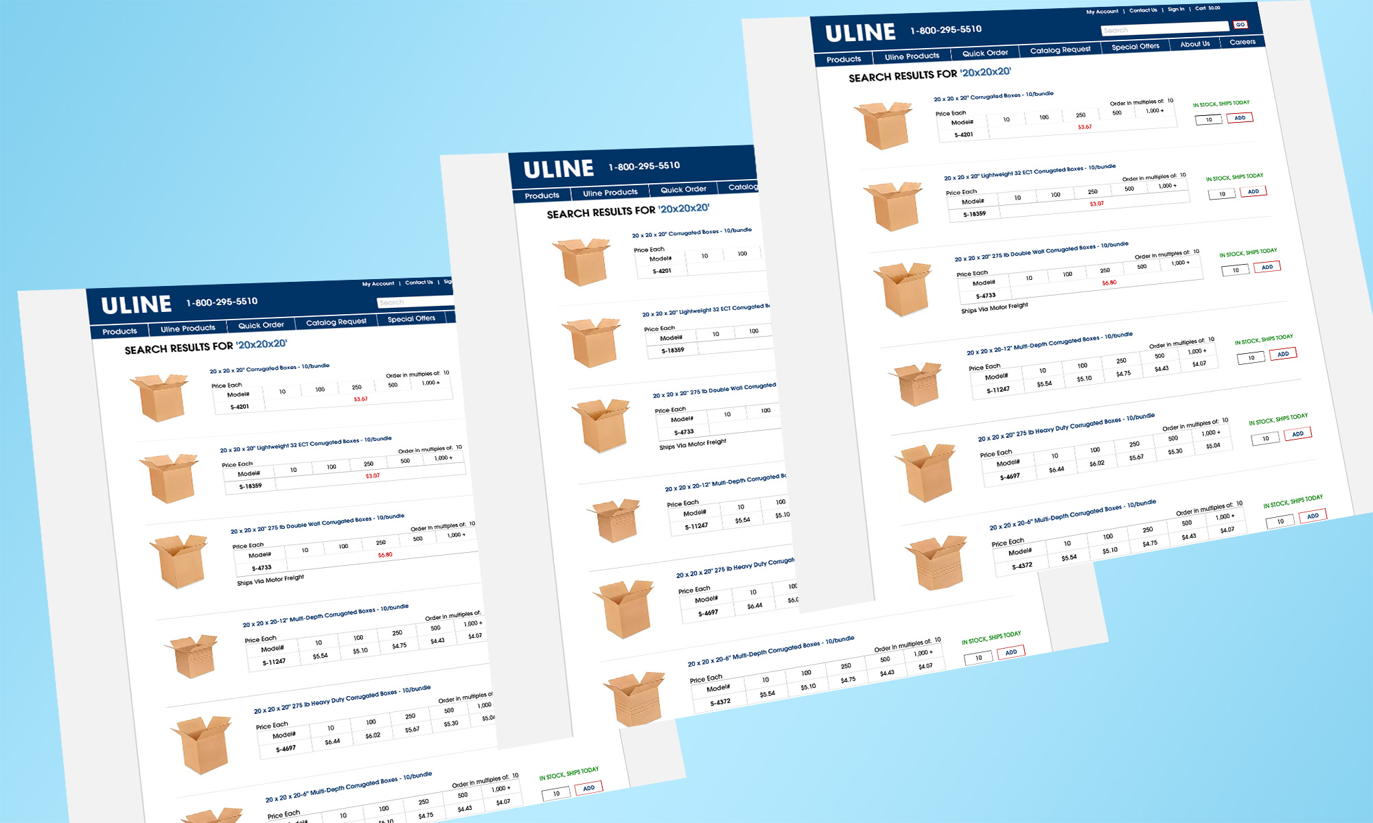 High-fidelity mockups of the competing search results concepts, presented side by side.